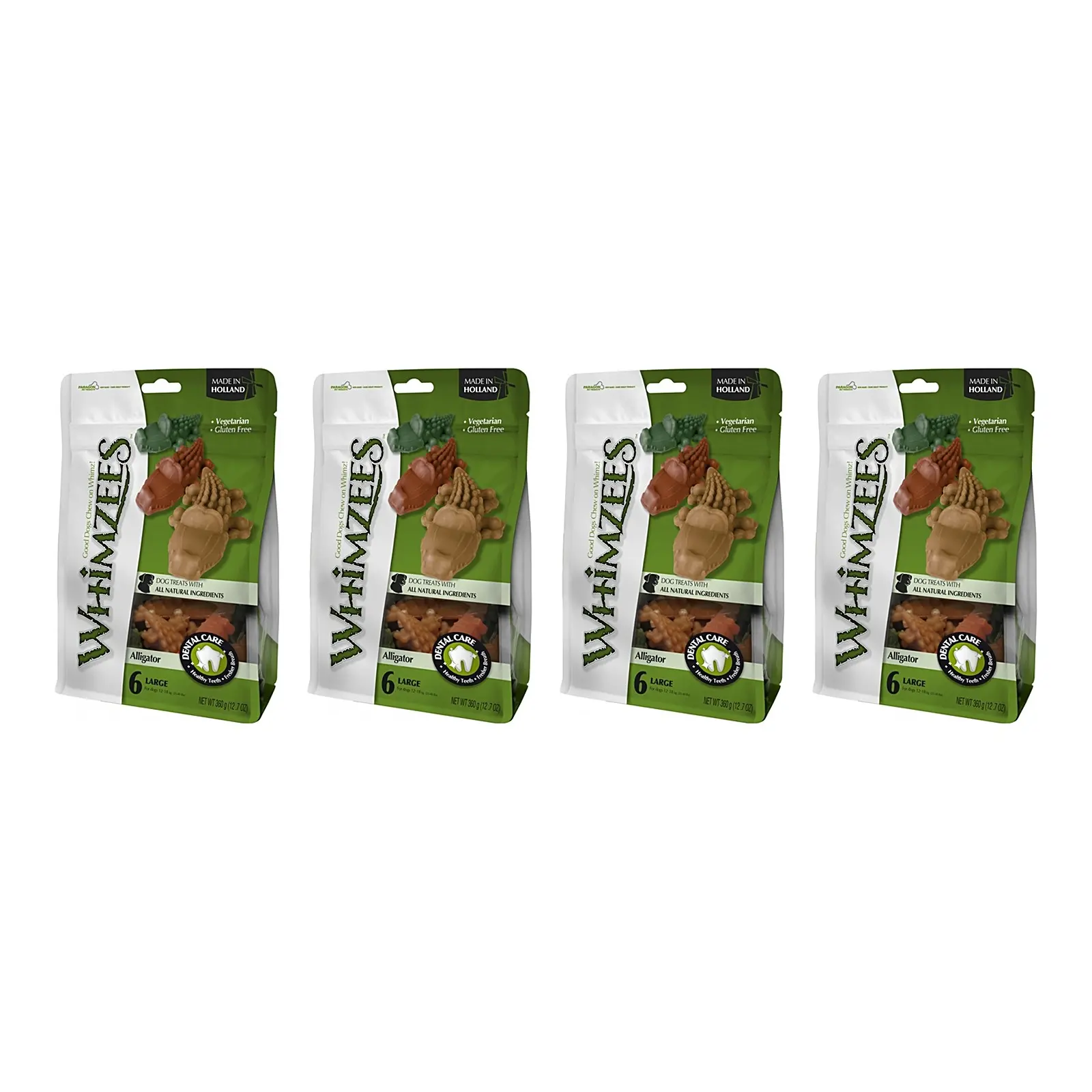 Whimzees Hond Krokodil Medium - Vegetarische Kauwsnacks 9 cm - 4 x 12 stuks - Voordeelverpakking - Afbeelding 1