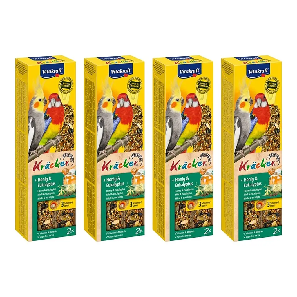 Vitakraft valkparkiet kracker honing 2 in 1 – multipack 4 x 2 stuks