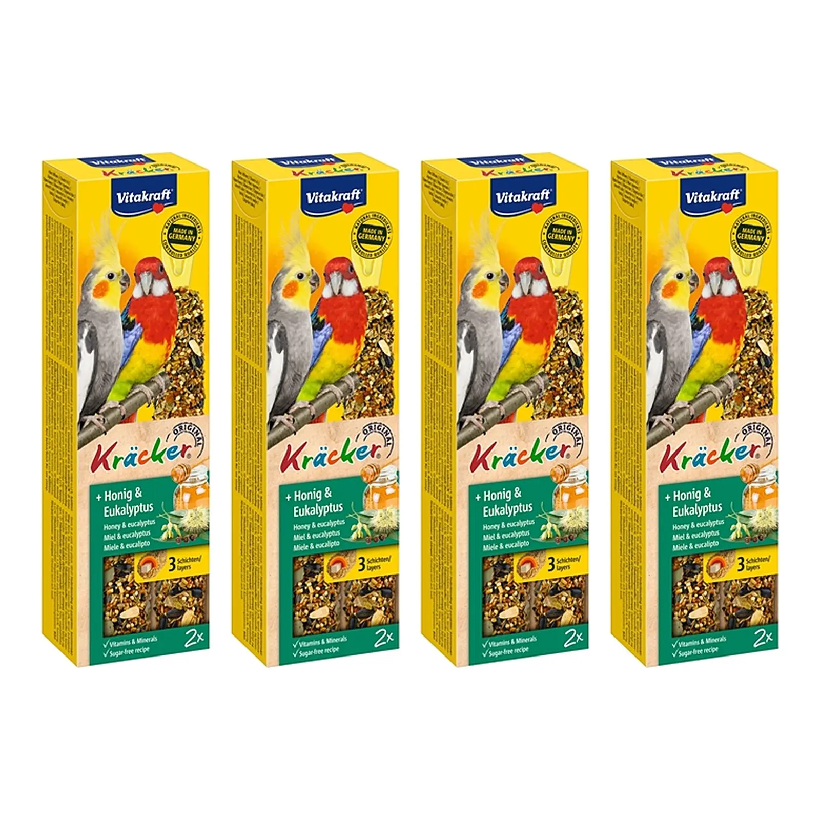 Vitakraft valkparkiet kracker honing 2 in 1 – multipack 4 x 2 stuks - Afbeelding 1