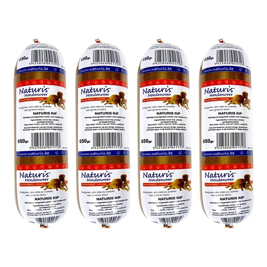 Naturis houdbaar hondenvoer kip met zeewier 650 g – multipack 4 stuks