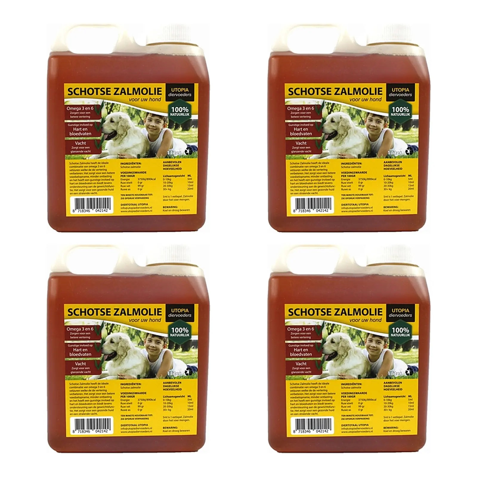 Zalmolie voor Hond - Utopia Schotse Zalmolie Omega 3-6 - 4 x 1 liter - Voordeelverpakking - Afbeelding 1