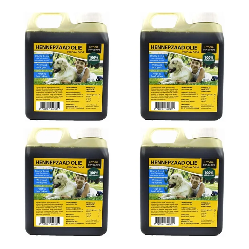 Utopia hennepzaadolie voor honden 1 l – multipack 4 stuks