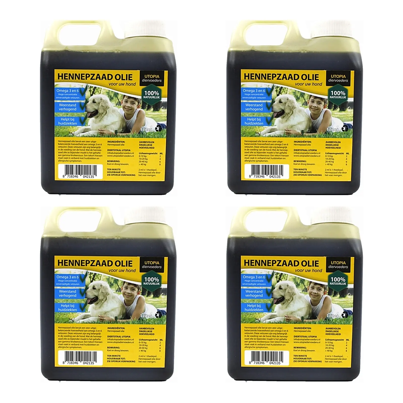 Utopia hennepzaadolie voor honden 1 l – multipack 4 stuks - Afbeelding 1