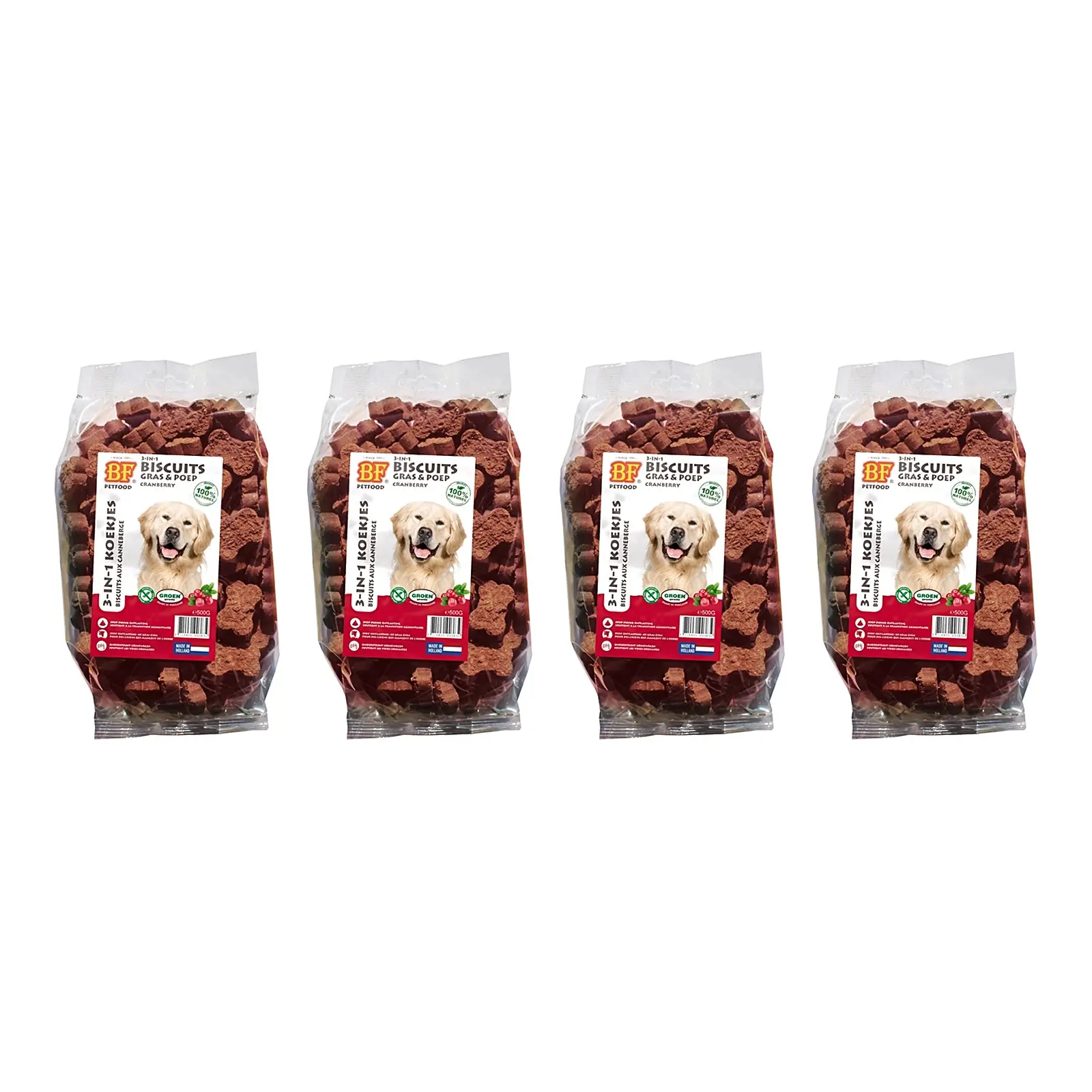 BF Petfood 3-in-1 hondenkoekjes cranberry 500 g – multipack 4 stuks - Afbeelding 1