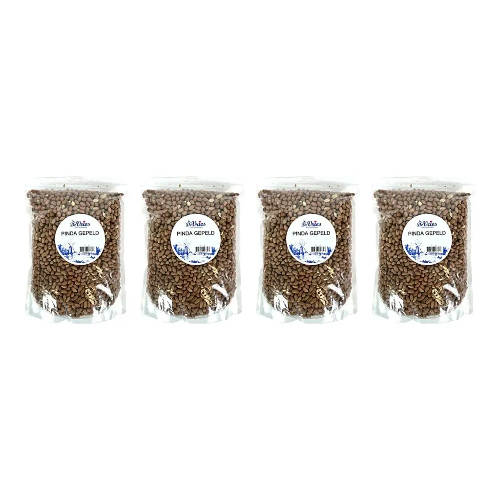 De Vries gepelde pinda's 2 kg – hersluitbare emmer, multipack 4 stuks