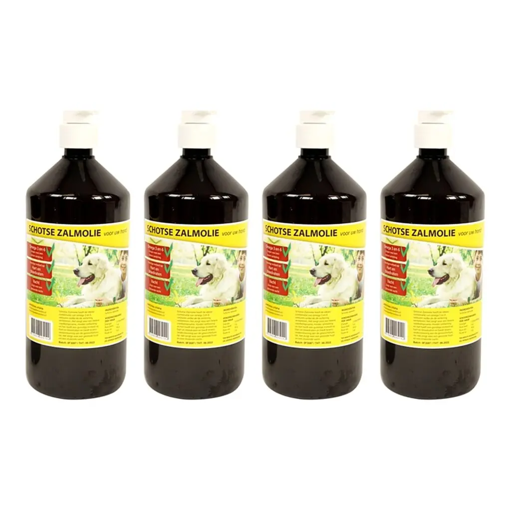 Utopia zalmolie hond naturel 1 l met pompje – multipack 4 stuks