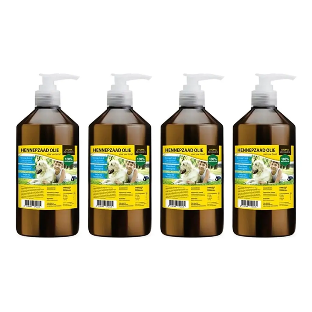 Utopia Diertotaal hennepzaadolie met pompje 1 l – multipack 4 stuks
