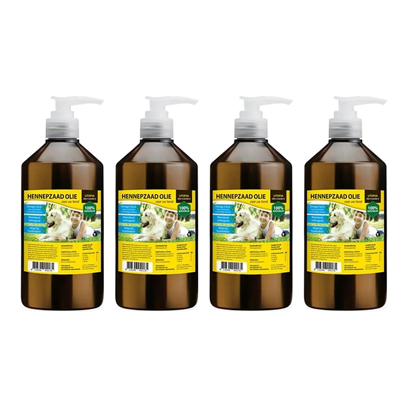 Utopia Diertotaal hennepzaadolie met pompje 1 l – multipack 4 stuks - Afbeelding 1