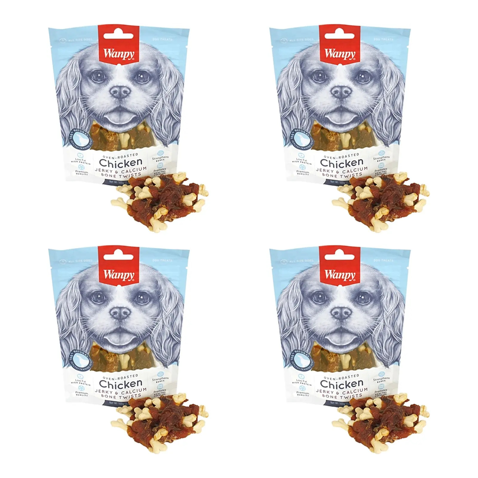 Wanpy hondensnack kip jerky calcium bone twists 100 g – multipack 4 stuks - Afbeelding 1