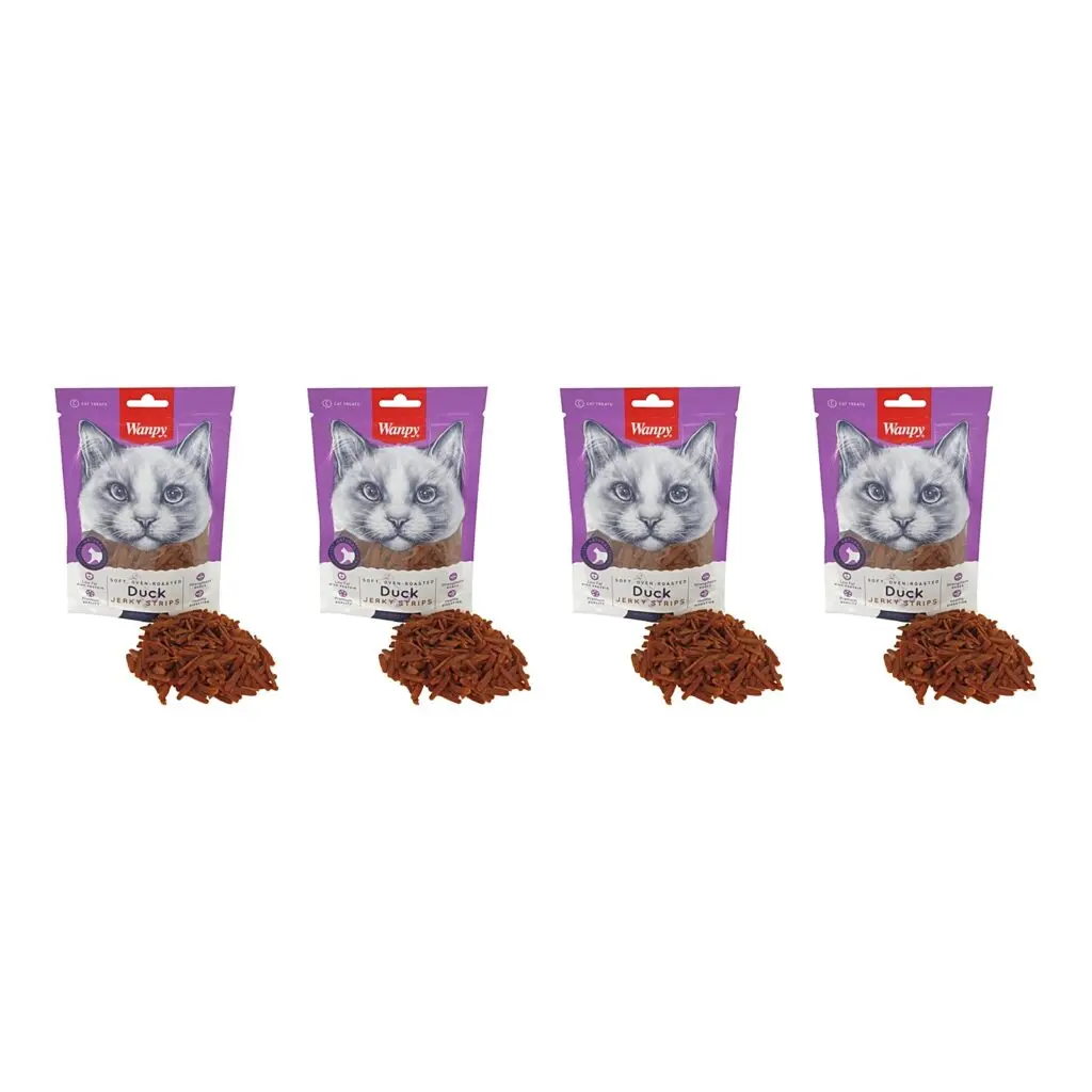 Wanpy Soft eend jerky strips kattensnack 80 g – multipack 4 stuks