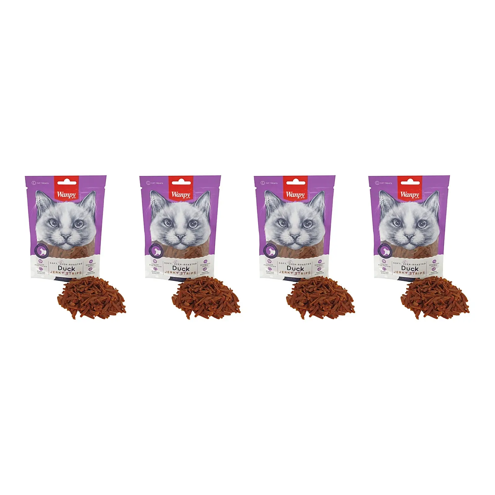 Wanpy Soft eend jerky strips kattensnack 80 g – multipack 4 stuks - Afbeelding 1