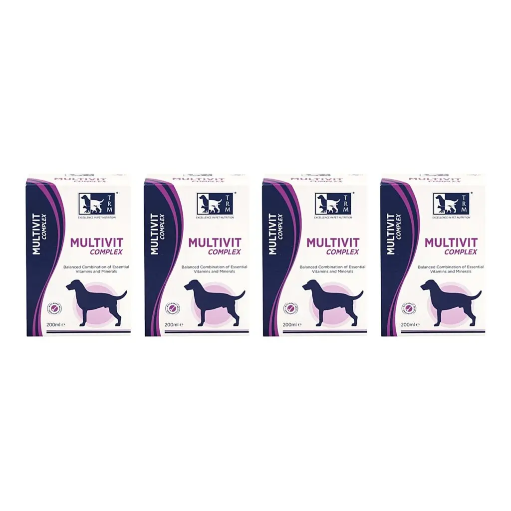 TRM Multivit Complex 200 ml – 4 stuks, vitaminen en mineralen voor honden (multipack)