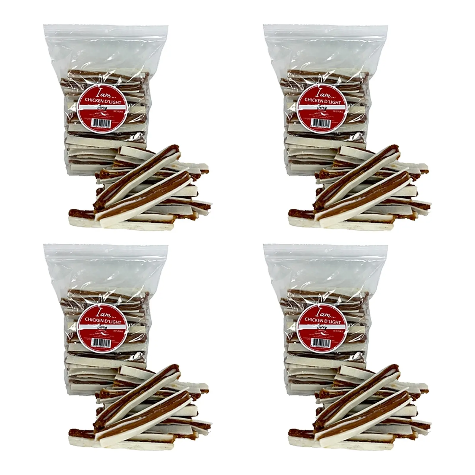 I Am Chicken D'Light Jerky hondensnack 30 stuks – 4 stuks, kip en runderhuid (multipack) - Afbeelding 1