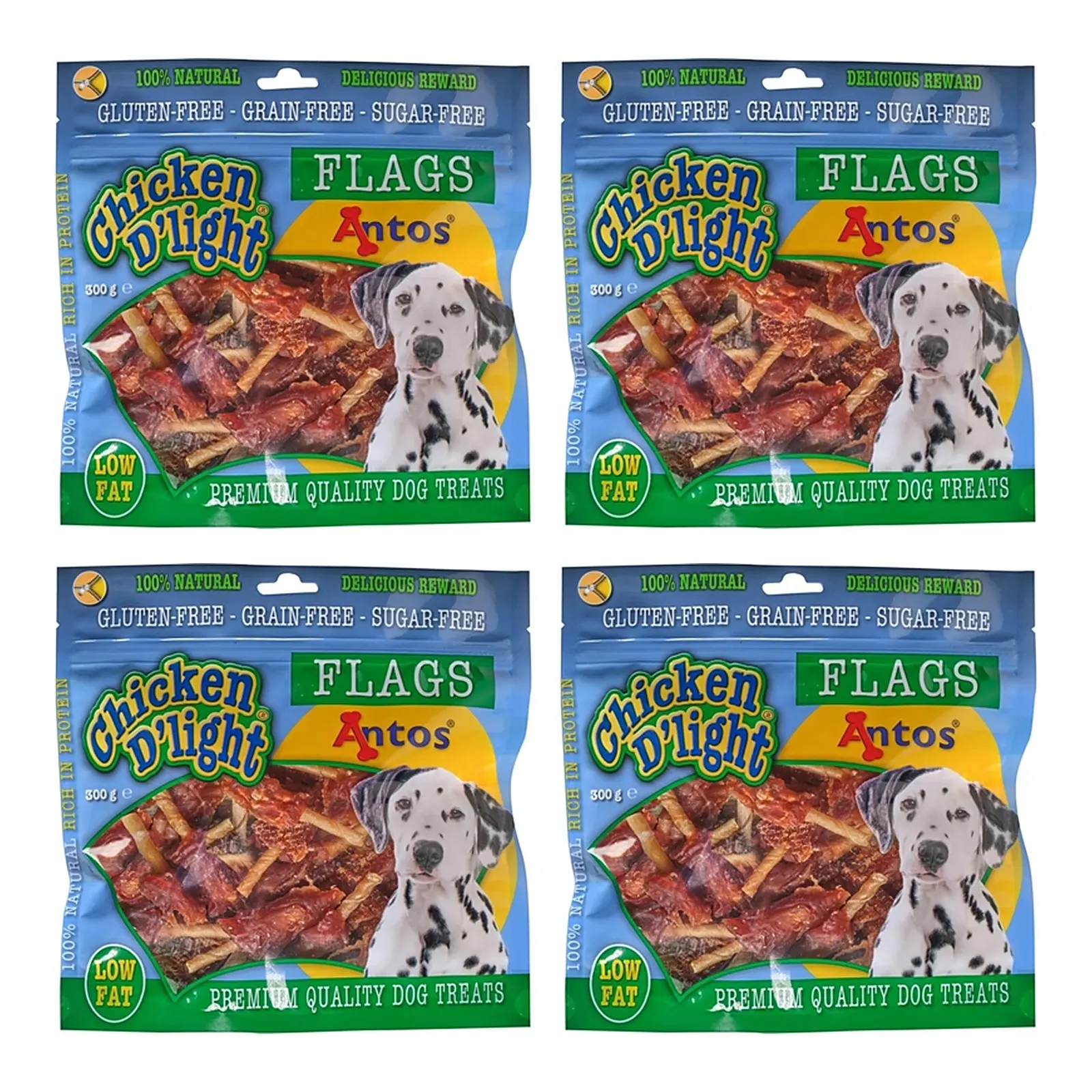 Antos Chicken D'Light Flags 300 g – 4 stuks, hondensnack kip en runderhuid (multipack) - Afbeelding 1