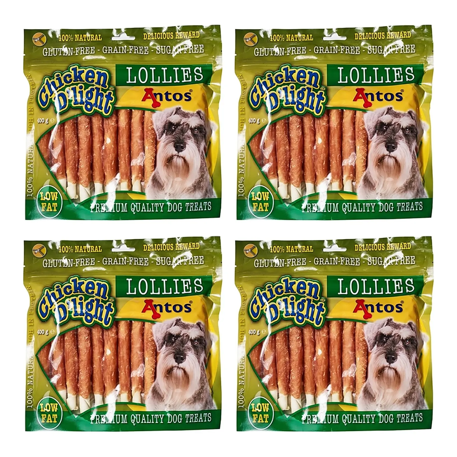Antos Chicken D'Light Lollies 400 g – 4 stuks, kauwsnack kip, glutenvrij (multipack) - Afbeelding 1