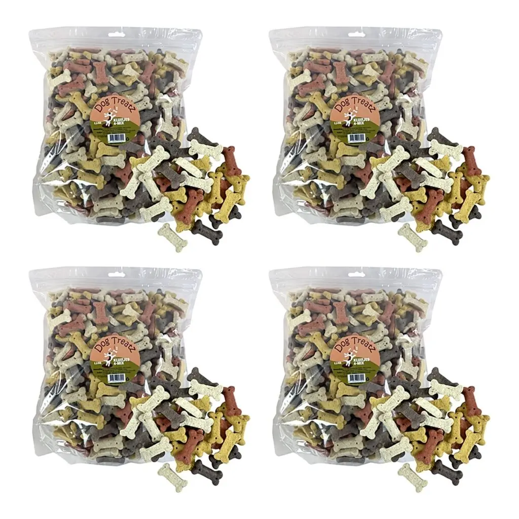 Dog Treatz kluifjes 4-Mix 2,5 kg – 4 stuks, krokante biscuitkluifjes in vier kleuren (multipack)