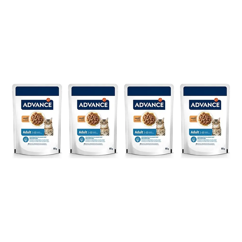 Advance kattenvoer Adult kip 12 x 85 g – 4 stuks, natvoer voor volwassen katten (multipack)