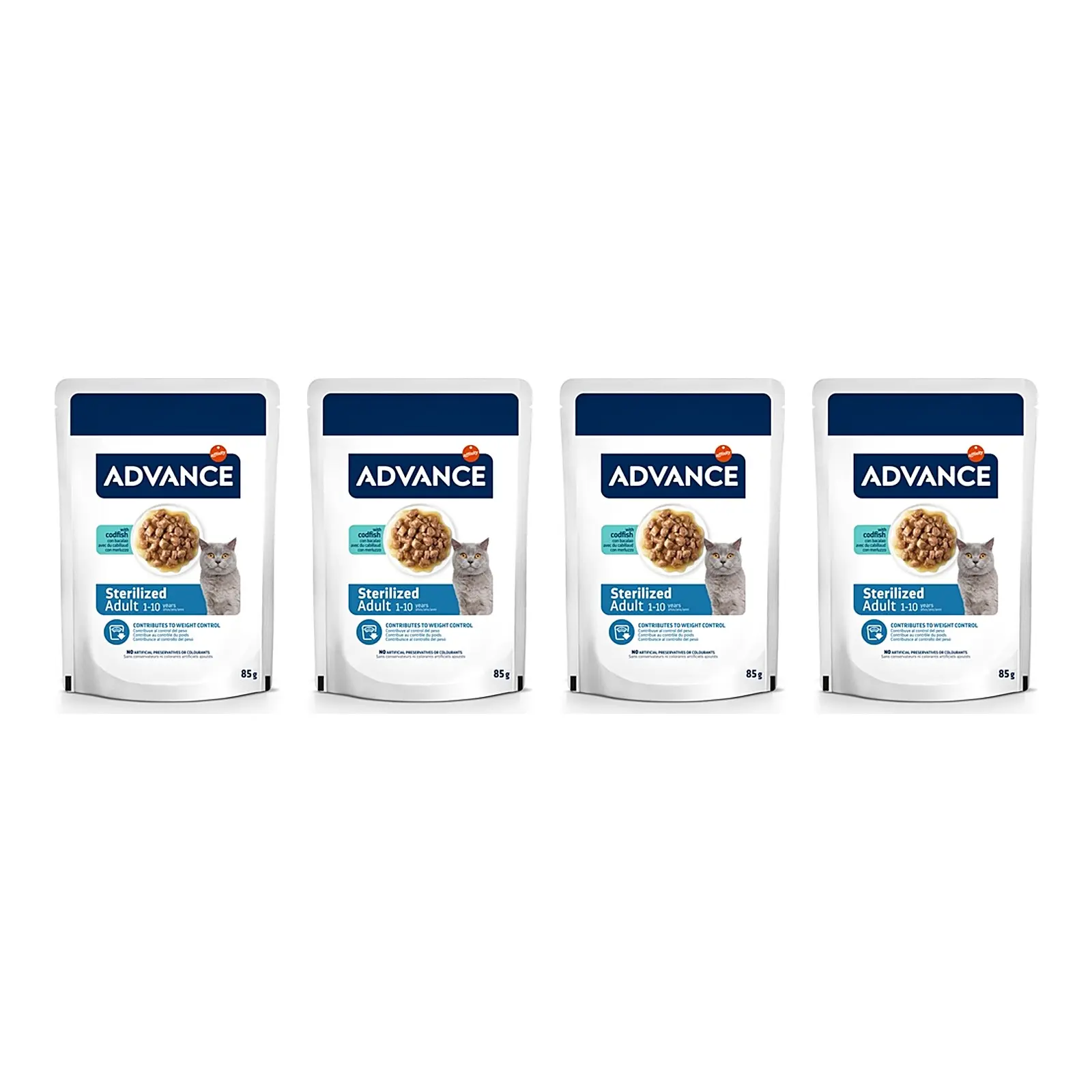 Advance kattenvoer Sterilized kabeljauw 12 x 85 g – 4 stuks, natvoer (multipack) - Afbeelding 1