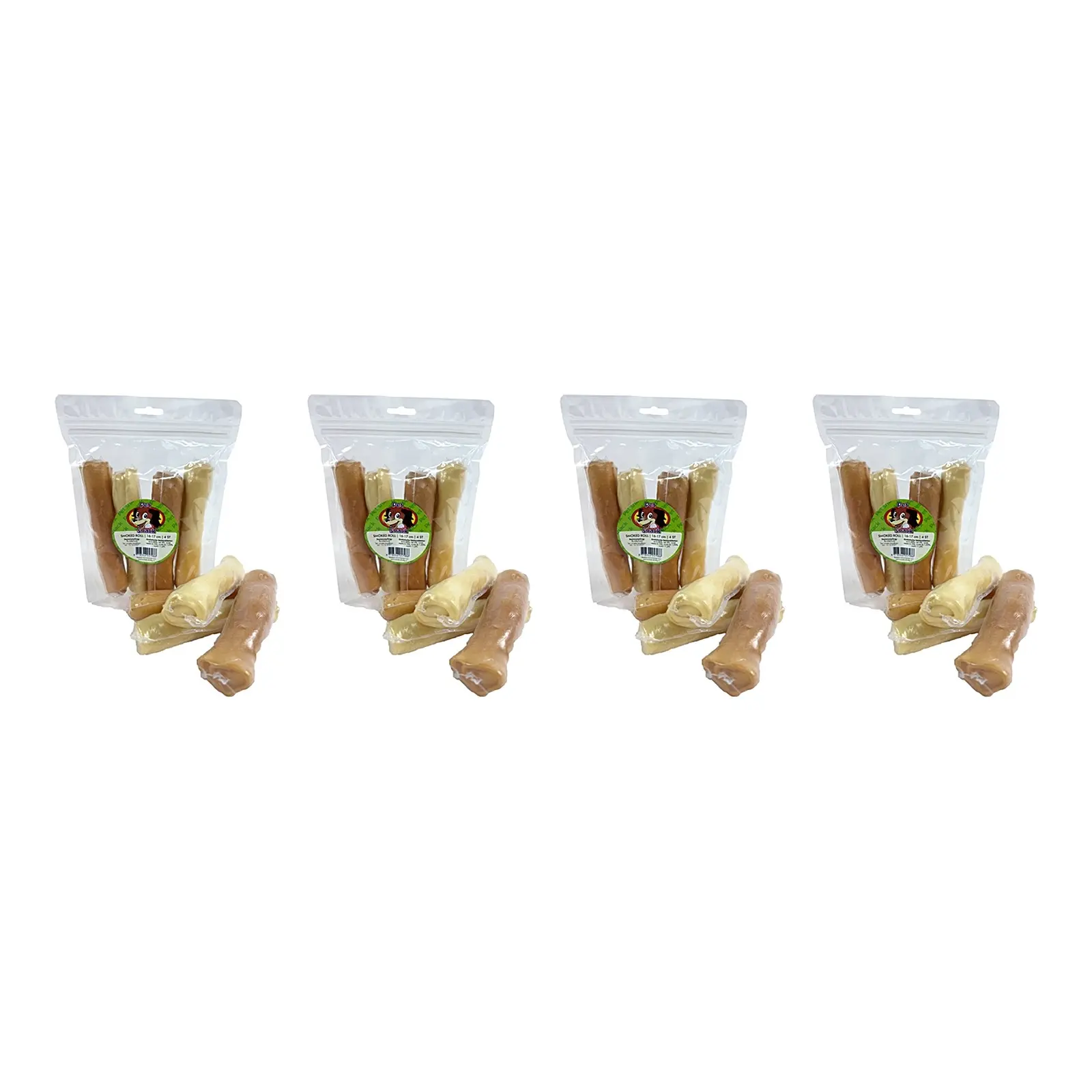 Petsnack Smoked Roll 16-17 cm – 4 stuks, gerookte kauwrol van runderhuid, 4 stuks (multipack) - Afbeelding 1