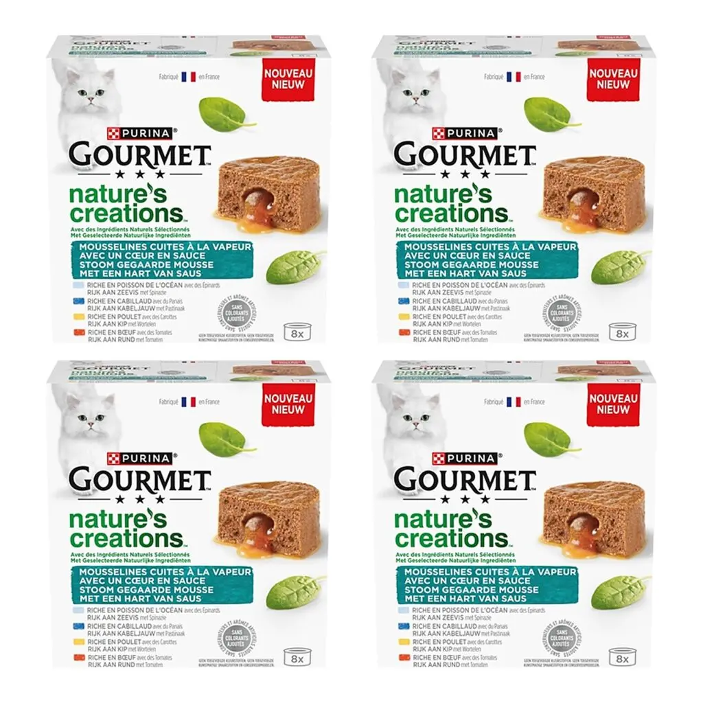 Gourmet Natures Creations Hart van Saus 8 x 85 g – 4 stuks, natvoer voor katten (multipack)