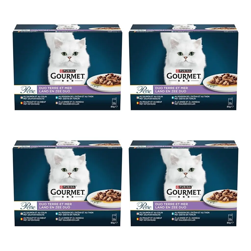 Gourmet Perle Duo vlees en vis mini filets in saus 12 x 85 g – 4 stuks (multipack)