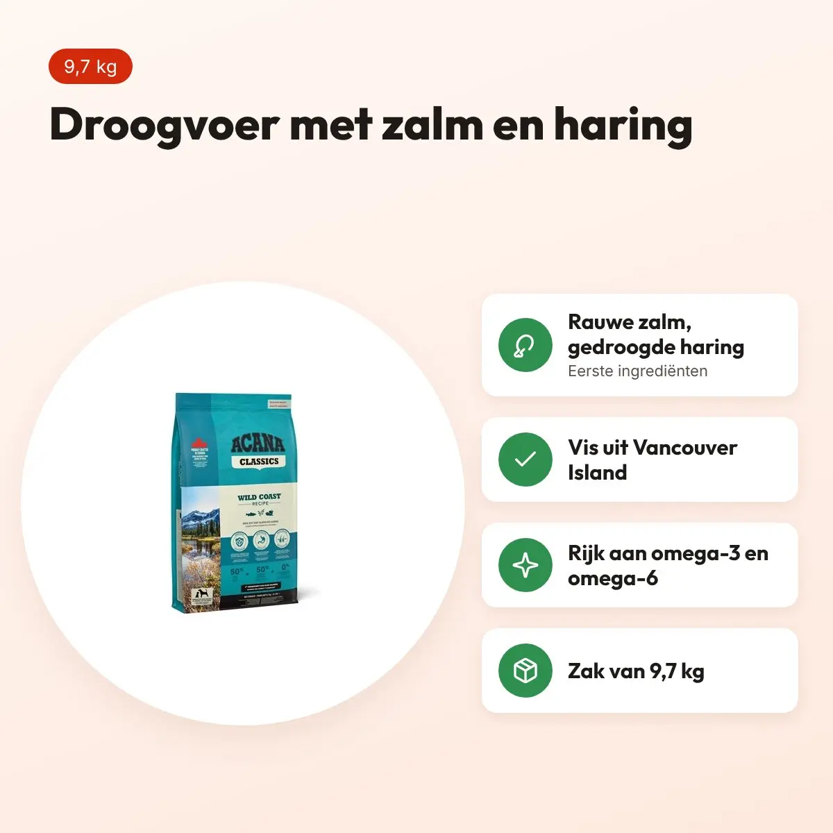 Acana Classics hondenvoer Wild Coast 9,7 kg – zalm en haring – voordelen