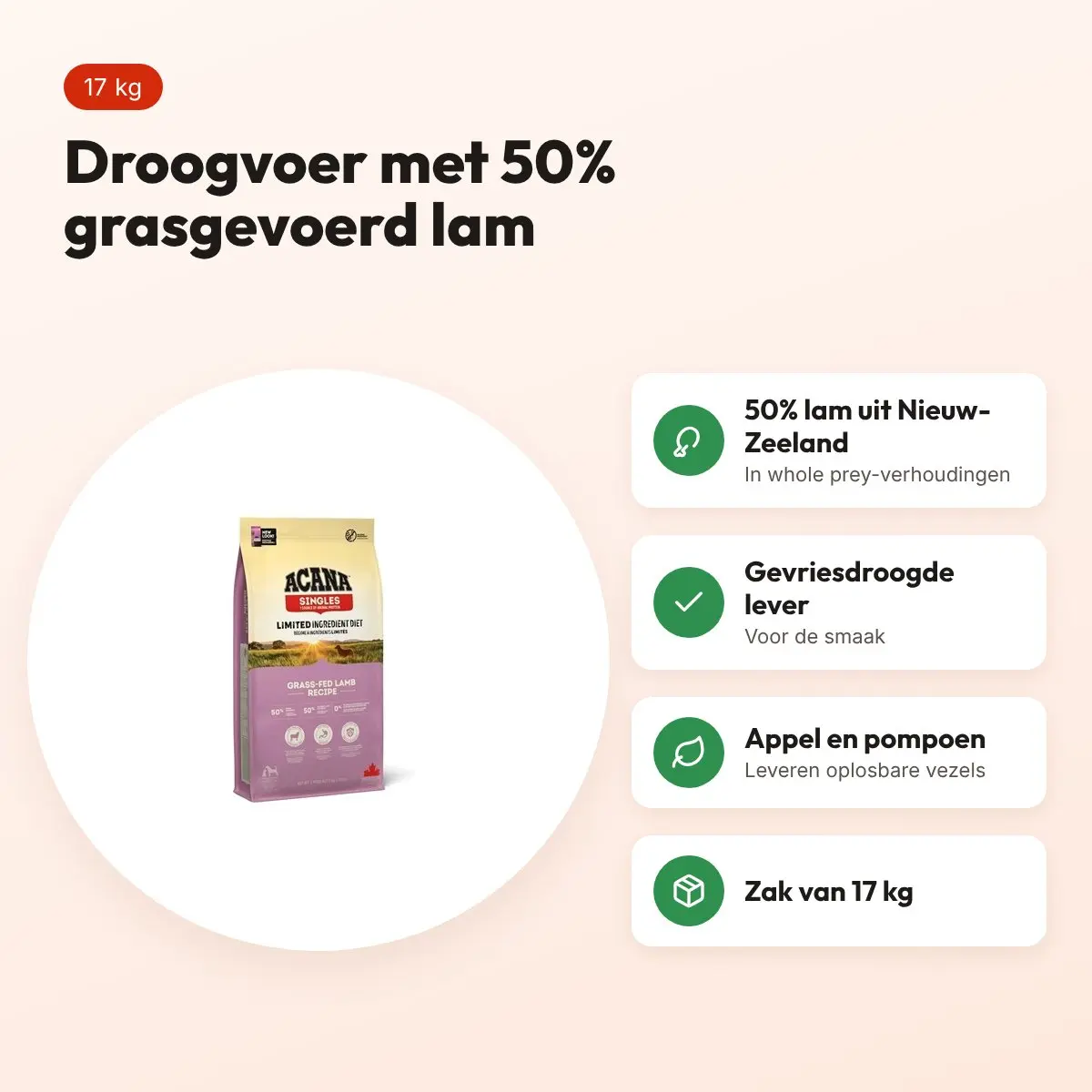 Acana Singles hondenvoer Grass-Fed Lamb 17 kg – grasgevoerd lam – voordelen