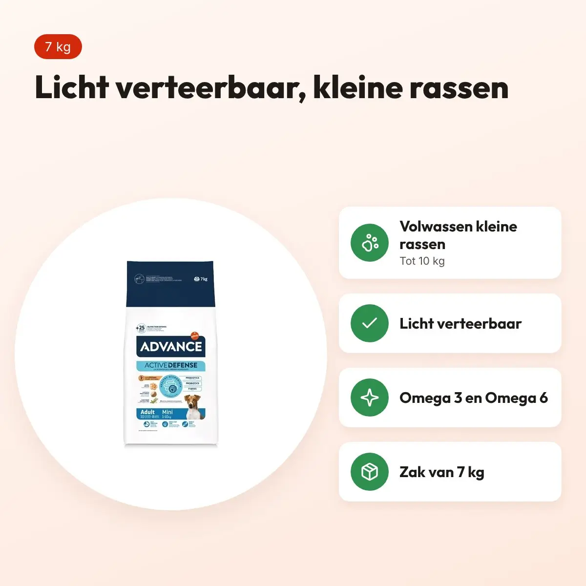 Advance hondenvoer Mini Adult 7 kg – licht verteerbaar, kleine rassen – voordelen