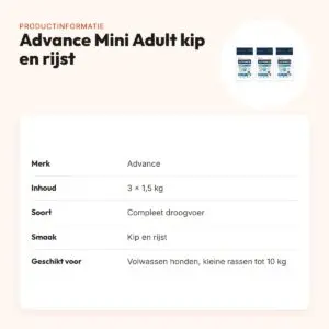 Advance hondenvoer Mini Adult kip en rijst 1,5 kg – multipack 3 stuks – productinformatie