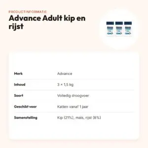 Advance kattenvoer Adult kip en rijst 1,5 kg – multipack 3 stuks – productinformatie