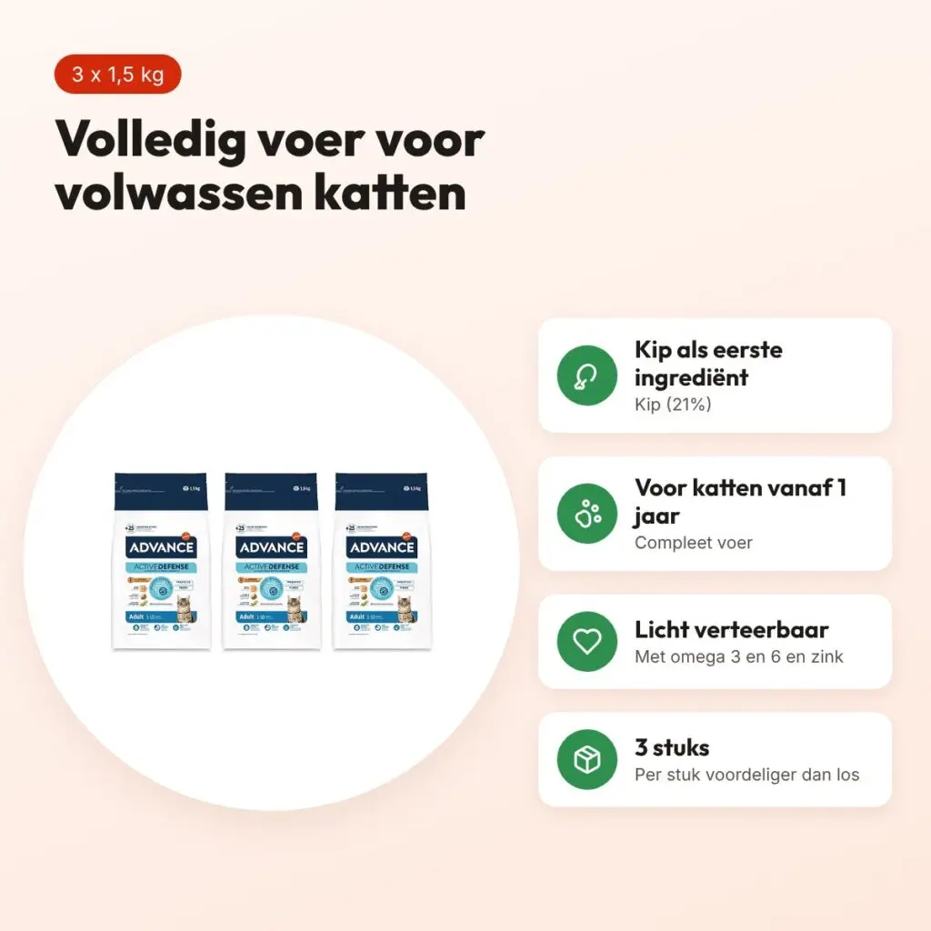 Advance kattenvoer Adult kip en rijst 1,5 kg – multipack 3 stuks – voordelen