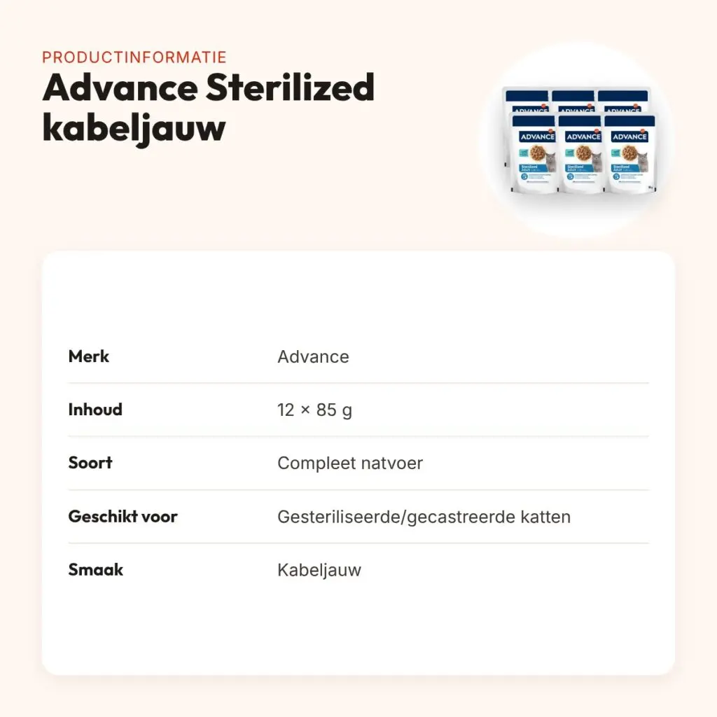 Advance kattenvoer Sterilized kabeljauw 12 x 85 g – natvoer – productinformatie