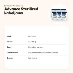 Advance kattenvoer Sterilized kabeljauw 12 x 85 g – natvoer – productinformatie