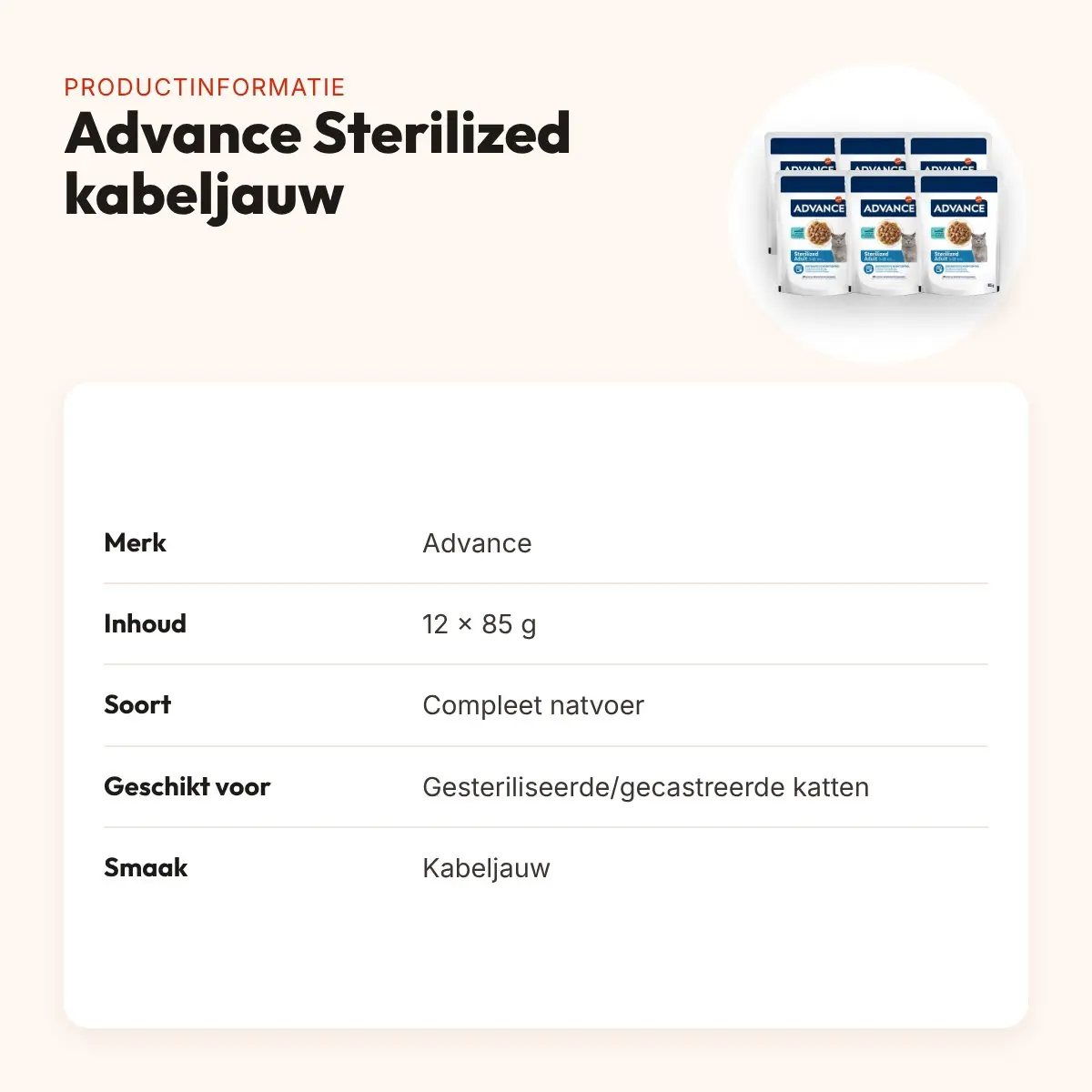 Advance kattenvoer Sterilized kabeljauw 12 x 85 g – natvoer – productinformatie