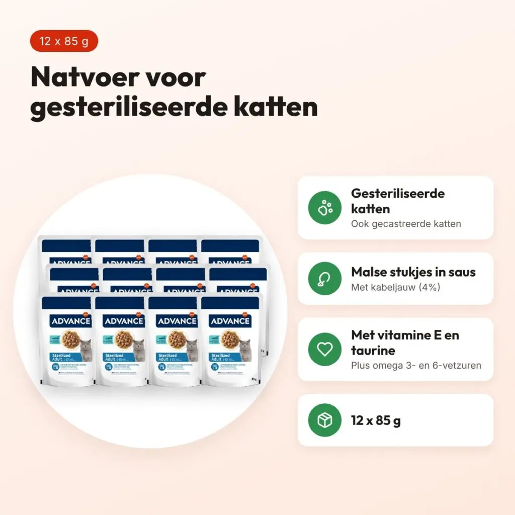 Advance kattenvoer Sterilized kabeljauw 12 x 85 g – natvoer – voordelen