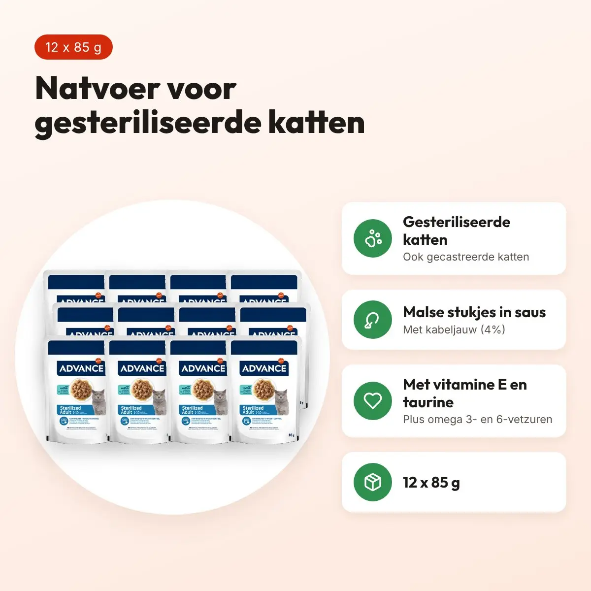 Advance kattenvoer Sterilized kabeljauw 12 x 85 g – natvoer – voordelen