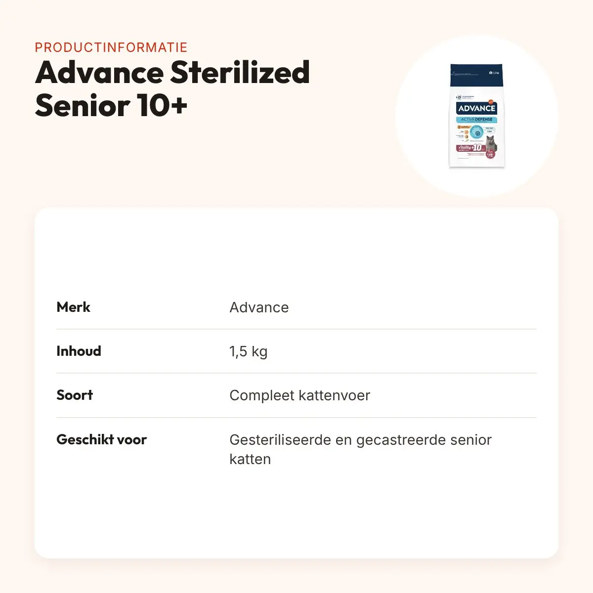 Advance kattenvoer Sterilized Sensitive Senior 10+ 1,5 kg – productinformatie