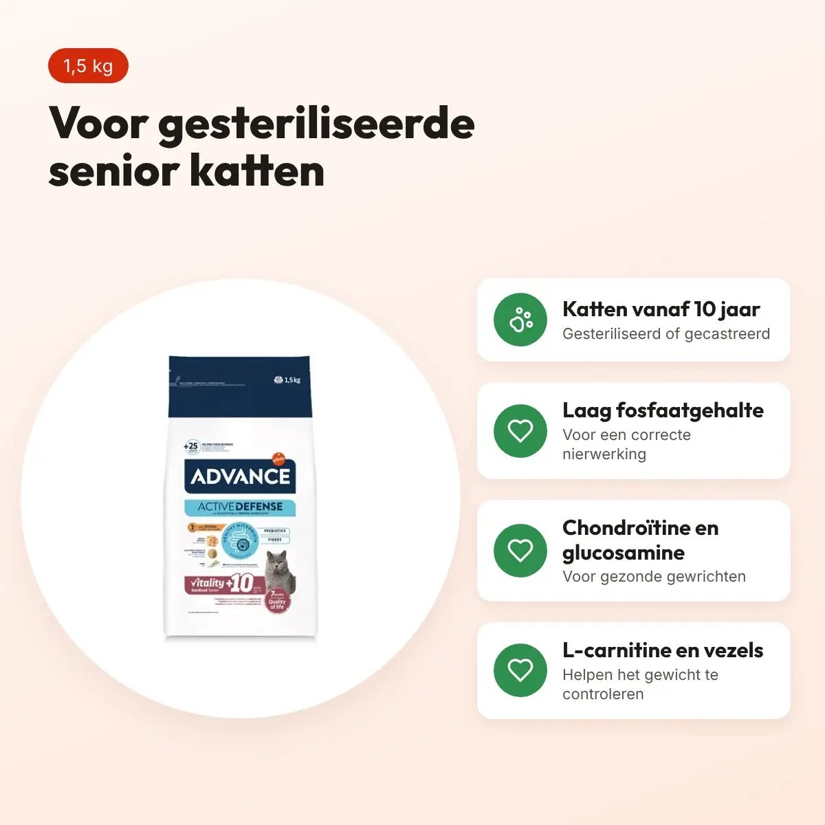 Advance kattenvoer Sterilized Sensitive Senior 10+ 1,5 kg – voordelen