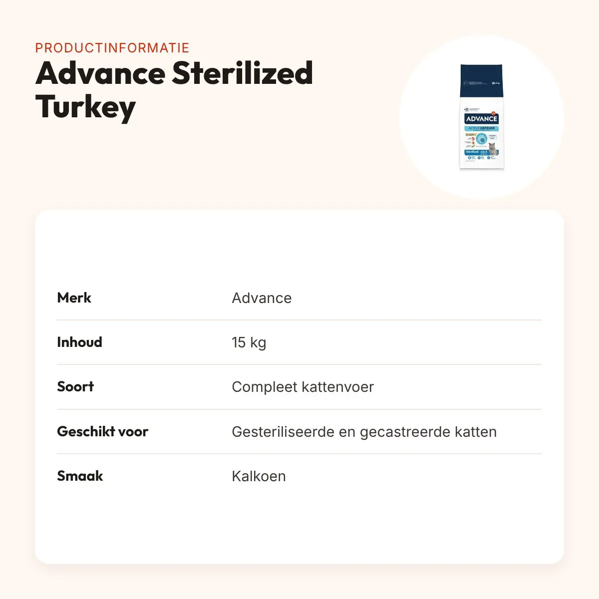 Advance kattenvoer Sterilized Turkey 15 kg – kalkoen – productinformatie