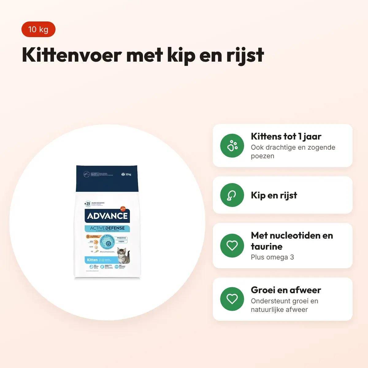 Advance kittenvoer Kip/Rijst 10 kg – voor kittens tot 1 jaar – voordelen
