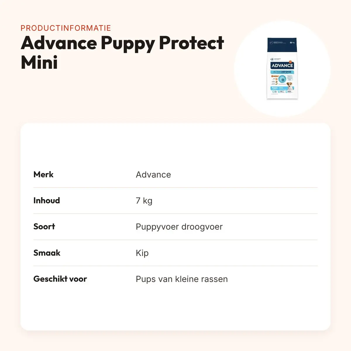 Advance Puppy Protect Mini 7 kg – pupvoer met kip, kleine rassen – productinformatie