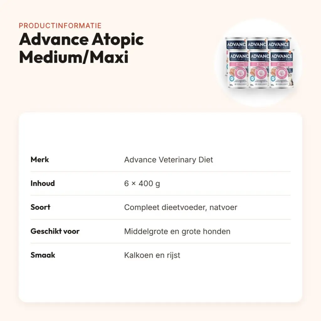 Advance Veterinary Diet hondenvoer Atopic Medium/Maxi 6 x 400 g – productinformatie