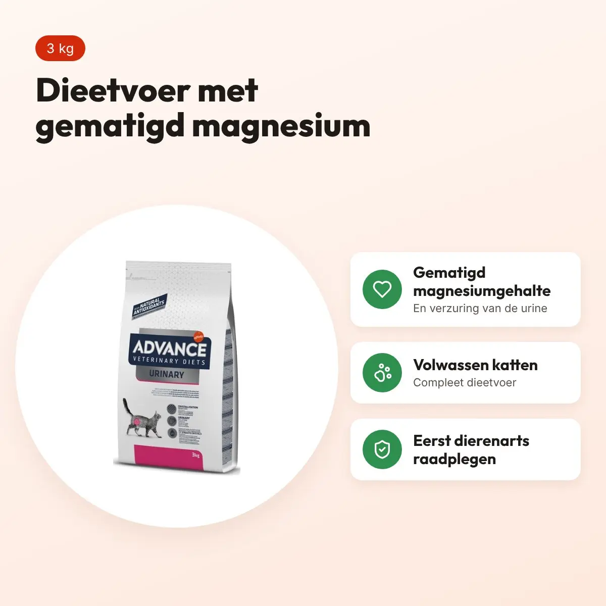 Advance Veterinary Diet kattenvoer Urinary 3 kg – gematigd magnesium – voordelen