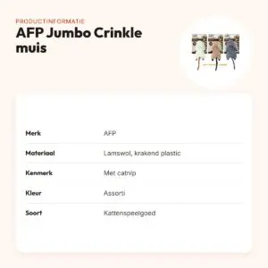 AFP Jumbo Crinkle muis kattenspeelgoed lamswol met catnip – productinformatie