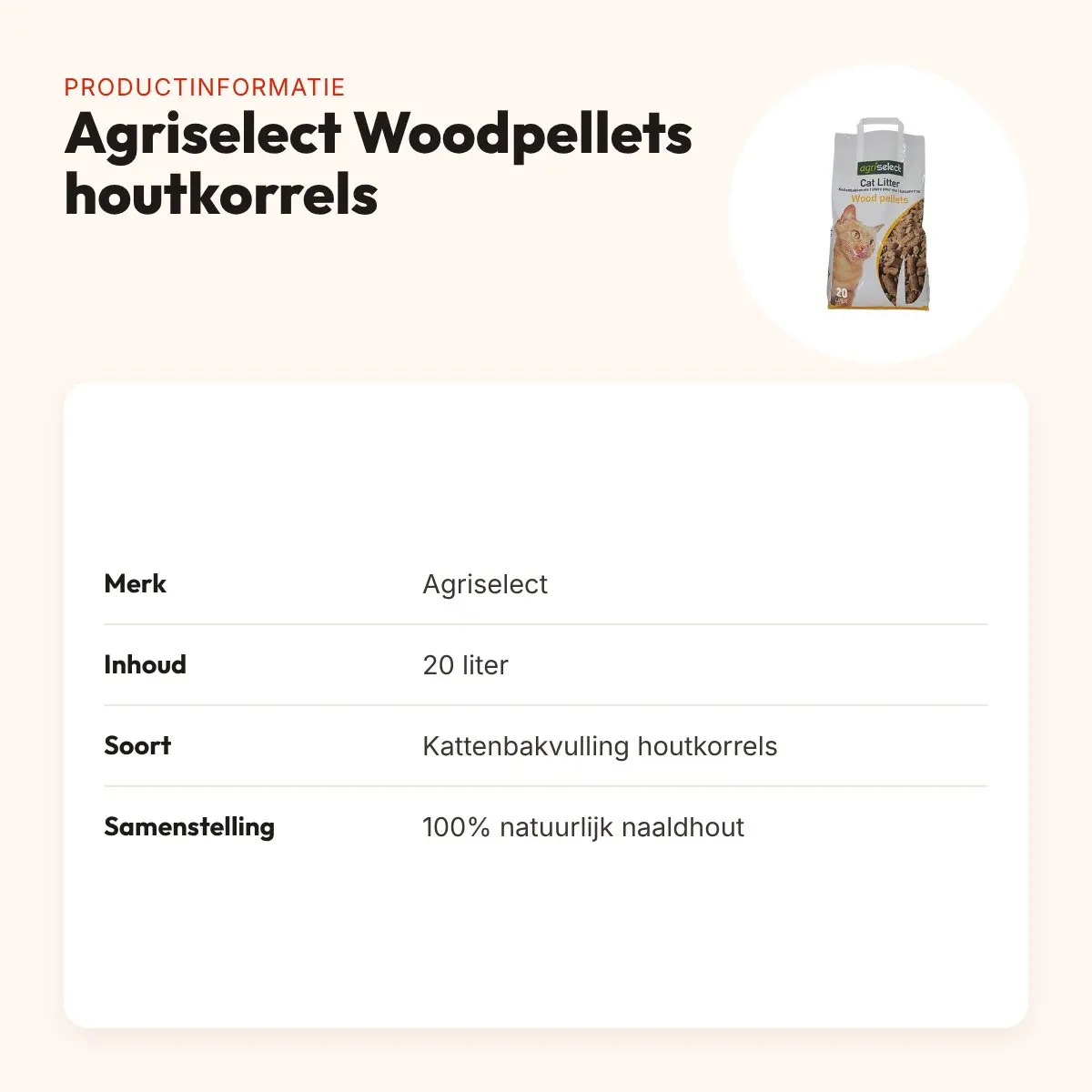 Agriselect Woodpellets kattenbakvulling houtkorrels 20 liter – productinformatie