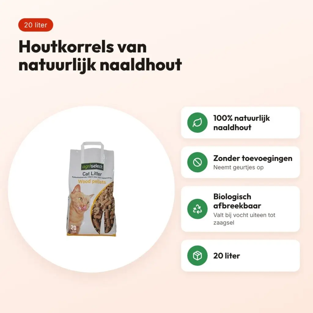 Agriselect Woodpellets kattenbakvulling houtkorrels 20 liter – voordelen