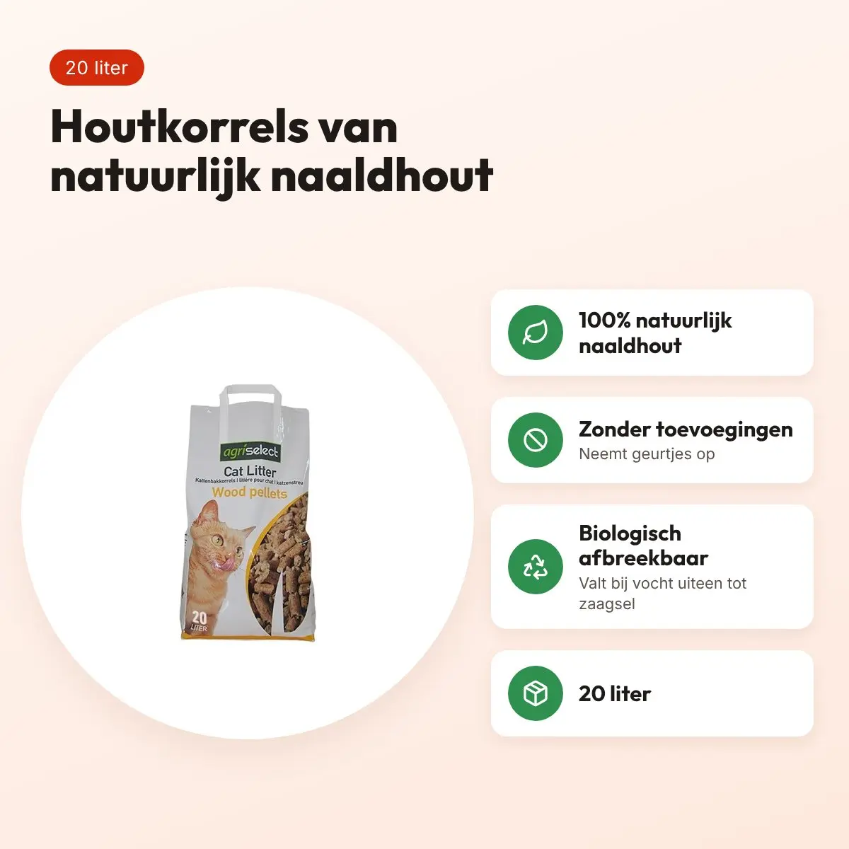 Agriselect Woodpellets kattenbakvulling houtkorrels 20 liter – voordelen