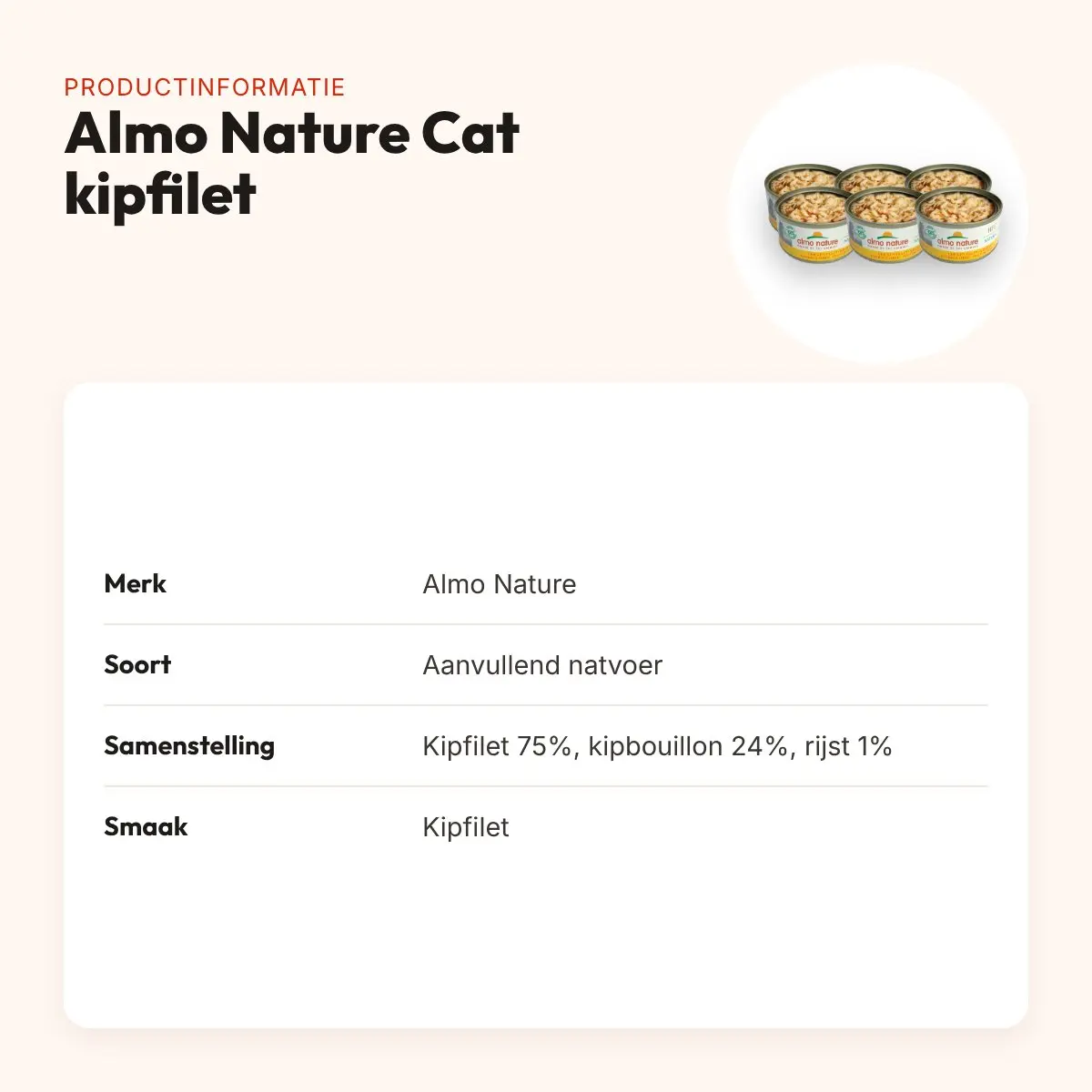 Almo Nature Cat natvoer kipfilet 24 x 70 g – rauw verpakt – productinformatie