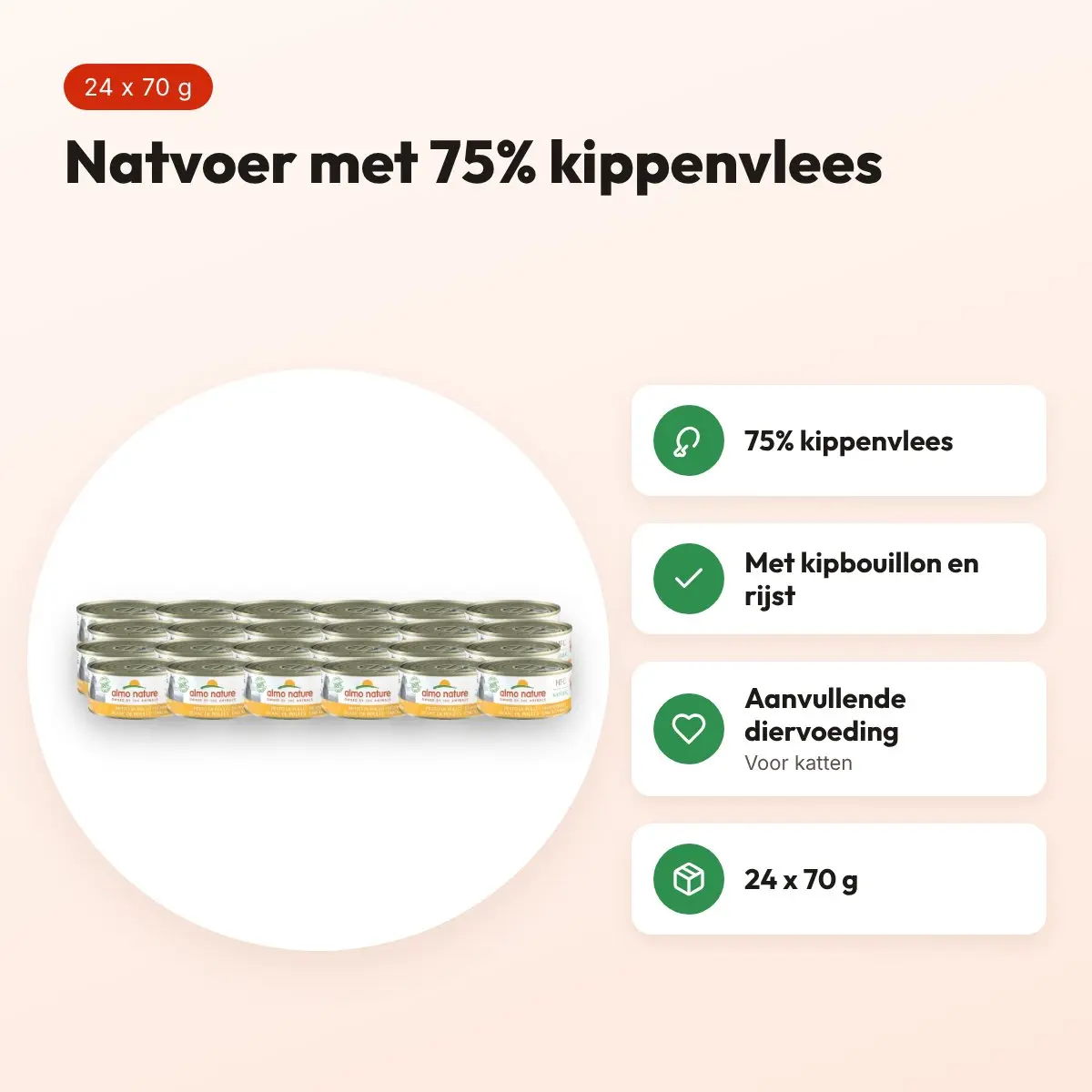 Almo Nature Cat natvoer kippenborst 24 x 70 g – voordelen