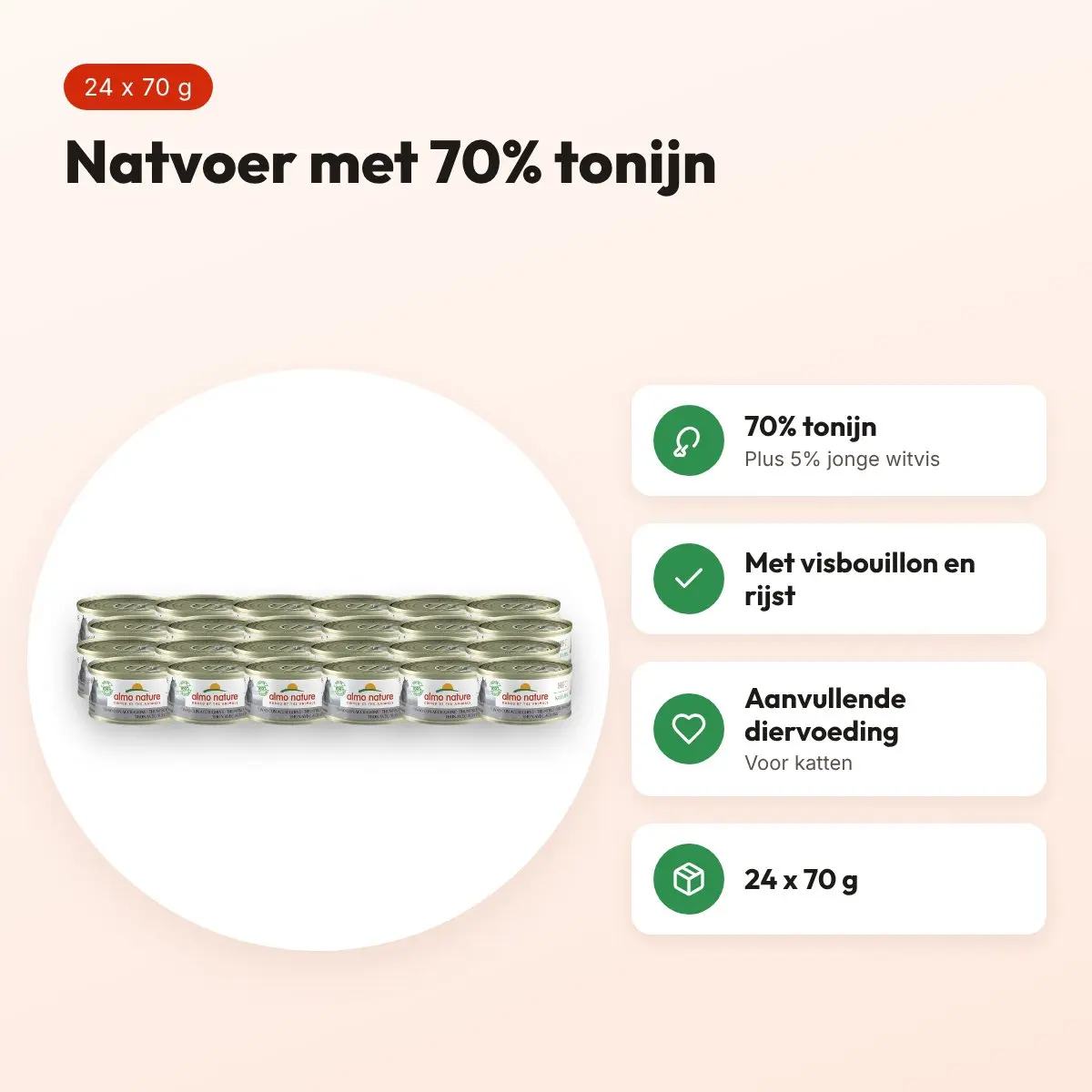 Almo Nature Cat natvoer tonijn en jonge witvis 24 x 70 g – voordelen